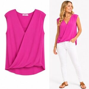 Bailey 44 Blouse Womens Fuchsia Pink Wrap Front V-Neck Sleeveless Draped Top